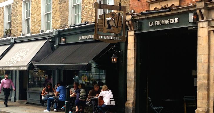 Cafe customers eating outside La Fromagerie Marylebone