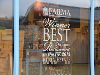 Farma Best Farm Restaurant 2013 award sign for Rhug Estate