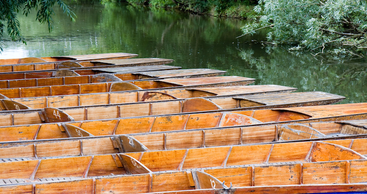 Punts on the river at Cherwell Boathouse restaurant in North Oxford