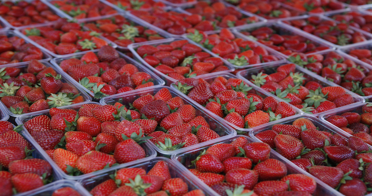 Strawberry punnets for sale along the Strawberry line
