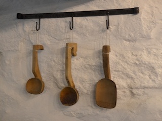 Welsh Wooden Spoons hanging in the cafe at Plas yn Rhiw