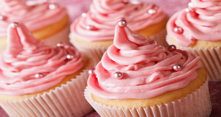Pink cupcakes on display at The Bakewell Baking Festival
