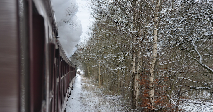 The Flying Scotsman steams along the track