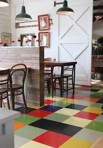Darsham Nurseries restaurant Interior and colourful floor