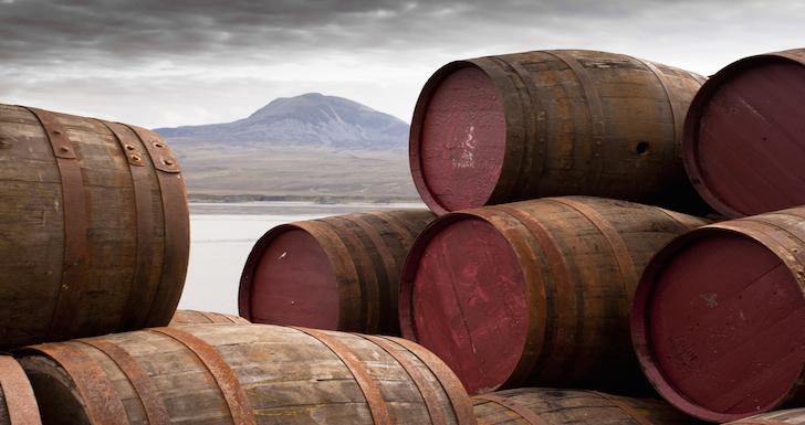 Whisky barrels outside an Islay whisky distillery